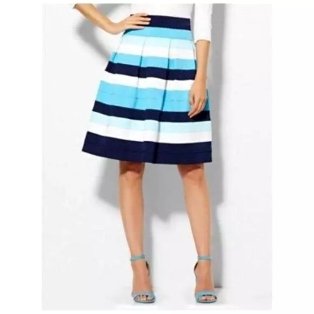 7th Avenue New York & Company Striped Pleated Stretch Skirt Size M (Pre-Owned)